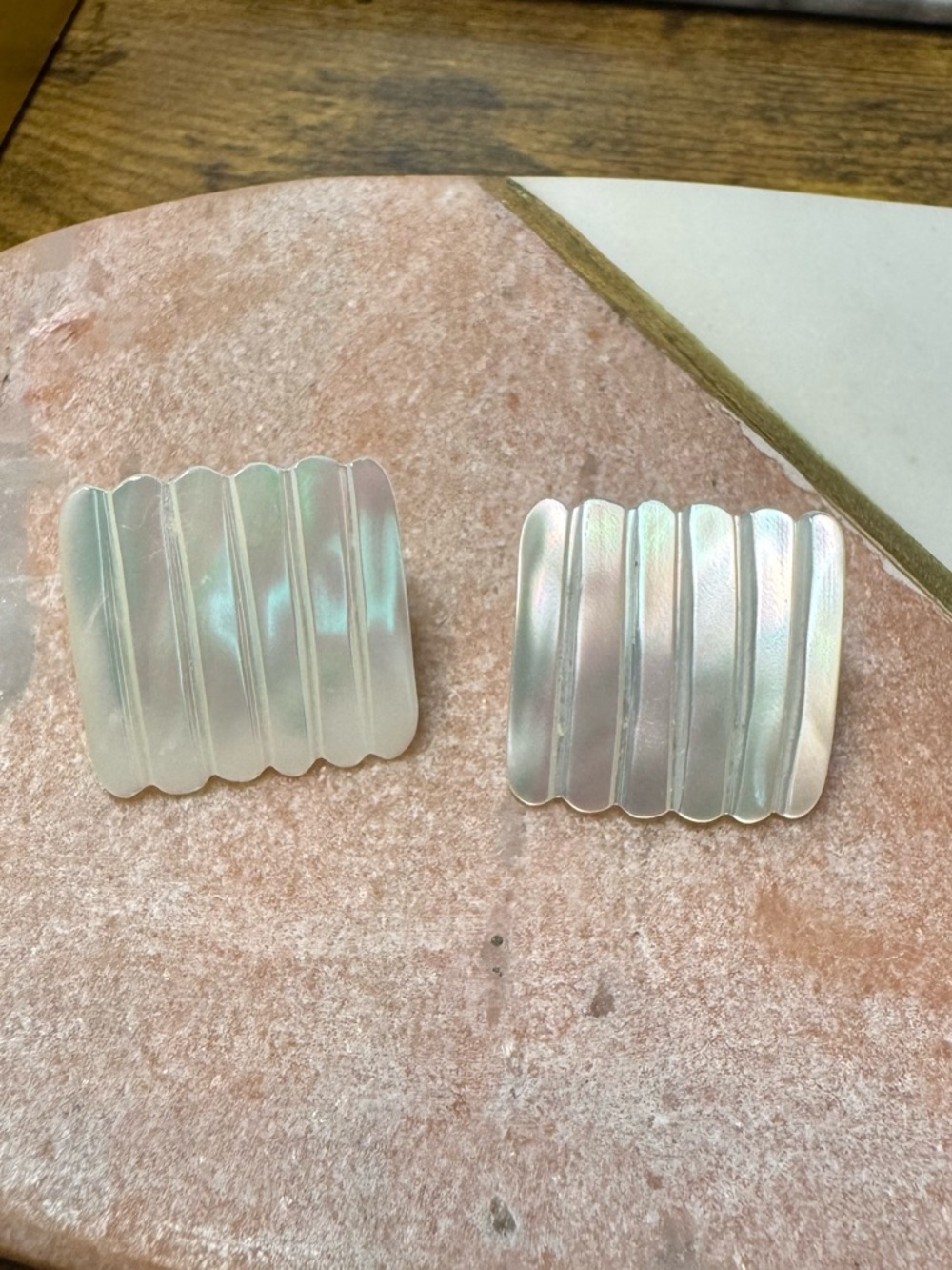 Vintage Iridescent Lucite Mother of Pearl Inspired Stud Earrings